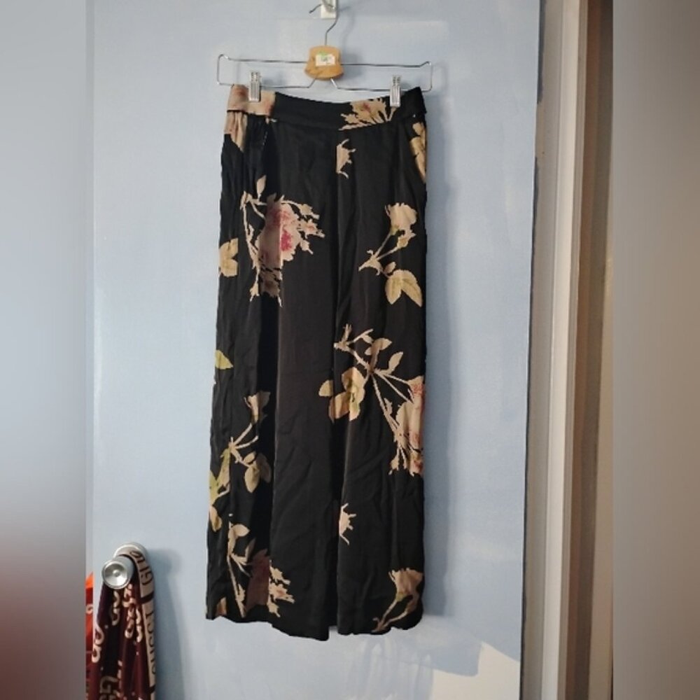 Wilfred Faun Black Satin Floral Pants XS